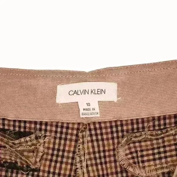 Calvin Klein Black & Tan Plaid Trouser Pants Elastic Waist Size 10 - Picture 3 of 6